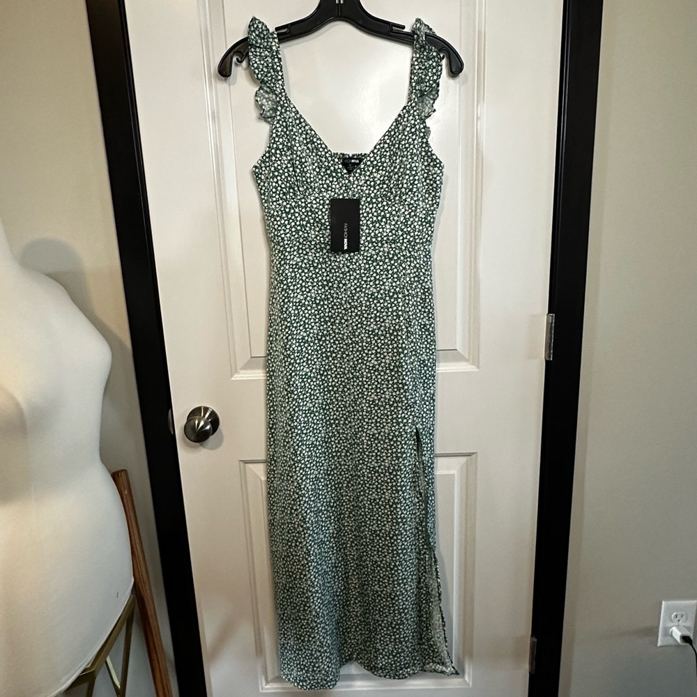 Evie Green Floral Midi Dress with Ruffle Straps | Small | NWT